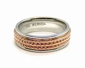 14K Two-Tone White & Rose Gold Wedding Band Ring – Rope Design