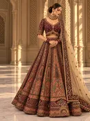 Burgundy & Rust Embroidered Bridal Lehenga