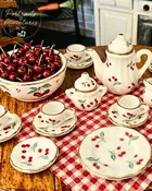1:12 Scale Miniature Dollhouse Ceramic Tea Set - Vintage Porcelain Tableware & Miniature Tea Cups for 11.5" BJD Doll House Decoration