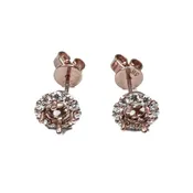 14K Rose Gold Diamond Halo Earrings Semi Mount – Classic Round Design