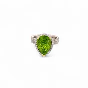 Platinum Carved Peridot & Diamond Halo Ring