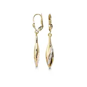 10K Three Tone Gold Polished & Satin Finish Drop Earrings