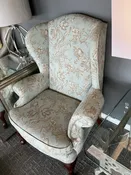 Aqua, Brown Floral Wingback Chair