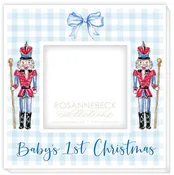 Babys 1st Christmas Nutcracker Blue Gingham Frame 4x4 White