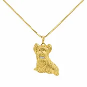 0.015 CTW Diamond 10K Yellow Gold Yorkie Dog Pendant with 14K Box Chain