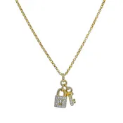 14k Gold Diamond Lock & Key Pendant Necklace