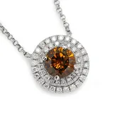 0.67CT Fancy Brown Diamond Double Halo Pendant Necklace 18K