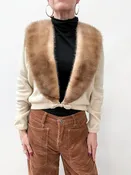 1950s Vintage Cream 100% Pure Virgin Cashmere Cardigan with Mink Collar