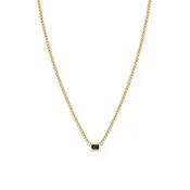 14k Emerald Cut Blue Sapphire Bezel XS Curb Chain Necklace