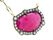 14k no heat ruby slice 3.0ct diamond .30ctw 18"paperclip chain