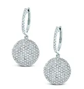14k White Gold Diamond Disc Drop Earrings