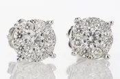 Cluster Diamond White Gold Stud Earrings - .25 Carats