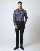 Quieti Navy leves Print, Long Sleeve Woven Shirt