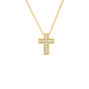 16-18" 18K YELLOW GOLD PRINCESS CROSS NECKLACE CONTAINING 0.15CTS., TOTAL WEIGHT OF DIAMOND ACCENTS