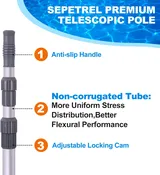 Sepetrel Pool Pole 15 ft – Professional Telescoping Swimming Pool Cleaning Pole, Adjustable Aluminum Handle for Skimmer, Brush &amp; Vacuum Heads