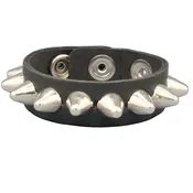 1 Row English Cone Studded Black Leather Cuff