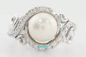 Akoya Pearl Diamond Halo Ring 7.5 mm 0.33 ct 14K White Gold Retail $1,995