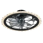 21" Caged Ceiling Fan With Dimmable LED Light And Remote Control, Low Profile Flush Mount Fan - Matte Black