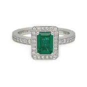 0.86ct Emerald with 0.44ct Diamond Halo Ring
