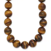 10-10.5Mm Smooth Beaded Tiger Eye Necklace W/Sterling S.Rh Clasp