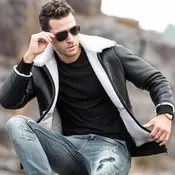Alberto White Fur Black Leather Jacket