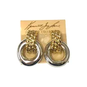 1.5" Gold & Silver Doorknocker Clip Earring