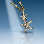 0.089 Ct. Diamond 14 Kt Gold (Yellow). Double Star Fish Pendant. (Women). Chain NOT Included