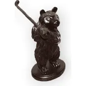 12" Handcrafted Teak Golfing Bear