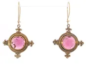22 karat yellow gold plating, sterling silver and pink tourmaline earrings — 33 Jewels at El Paseo