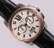 Cartier Mens Calibre De Cartier Chronograph W7100043 Black Alligator Band 42mm