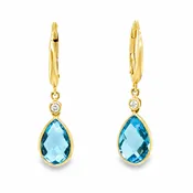 Bezel Set Pear Shaped Blue Topaz + Diamond Lever Back Earrings | Brilliant Fine + Custom Jewelry