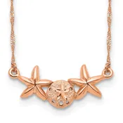 14K Rose Brushed and Polished Sand Dollar Starfish Necklace
