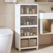 4 Tier Bathroom Storage Cabinet Storage Bins with Lid Stackable Storage Boxes Foldable Organizers