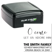 Adore Him Script Calligraphy Address Stamp, 1-5/8" Square , Custom Holiday Card Rubber Stamper, Slim Pre-Inked Elegant Script Design
