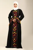 A-Line Floral Embroidered Abaya with Tassel Waist Detail