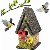 Handmade Edible Birdhouse - Dark Roof, Tall Birdhouse Covered in Bird Seeds