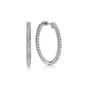 14K White Gold Diamond Hoop Earrings