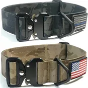 1.5 inch Tactical Dog Collar K9 Collar with USA Flag Blue Line Camo Thick Police Service Dog Collar (Premade)