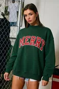BucketList 'Merry' Polka-dot Applique Patch Mock-neck Sweatshirt in Hunter Green
