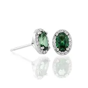 14K White Gold Green Topaz Oval Halo Earrings (4002119)