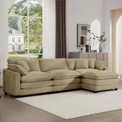 Arizona 115" Modular Corduroy L-Shaped Sectional Sofa with with Ottoman