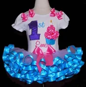 1st Birthday cupcake outfit, ribbon trim tutu