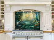 Abstract Aquatic Lily Pads Glass Kitchen Backsplash: Tempered Glass Panel