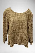 3/4 Sleeve Cotton Top - checkered texture