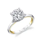 14K Two Tone 0.12ct. Round Side Stone Diamond Engagement Ring