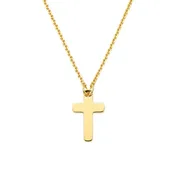 14K Gold Petite Rounded Flat Cross Necklace