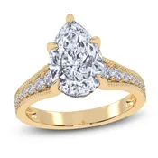 Certified Pear-Shaped Lab-Grown Diamond Hidden Halo Engagement Ring 2-1/2 ct tw 14K Yellow Gold