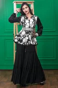 Black Silk Peplum Jacket Sharara set