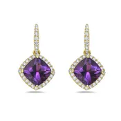 Charles Krypell 18k Yellow Gold Pastel Collection Amethyst, Ruby, and Diamond Halo Drop Earrings