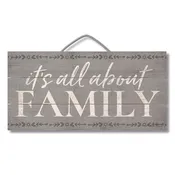 All About Family Decorative Slatted Pallet Wood Sign 12" x 6" Made in The USA Wire Hanger Doubles as an Easel